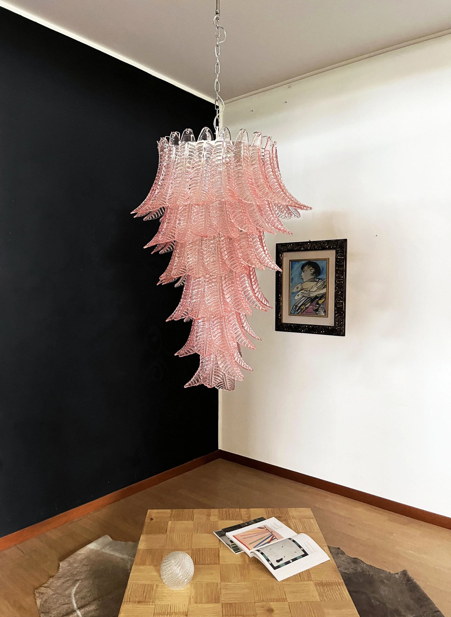 Murano Pink Felch Spiral Chandelier - Nuvé