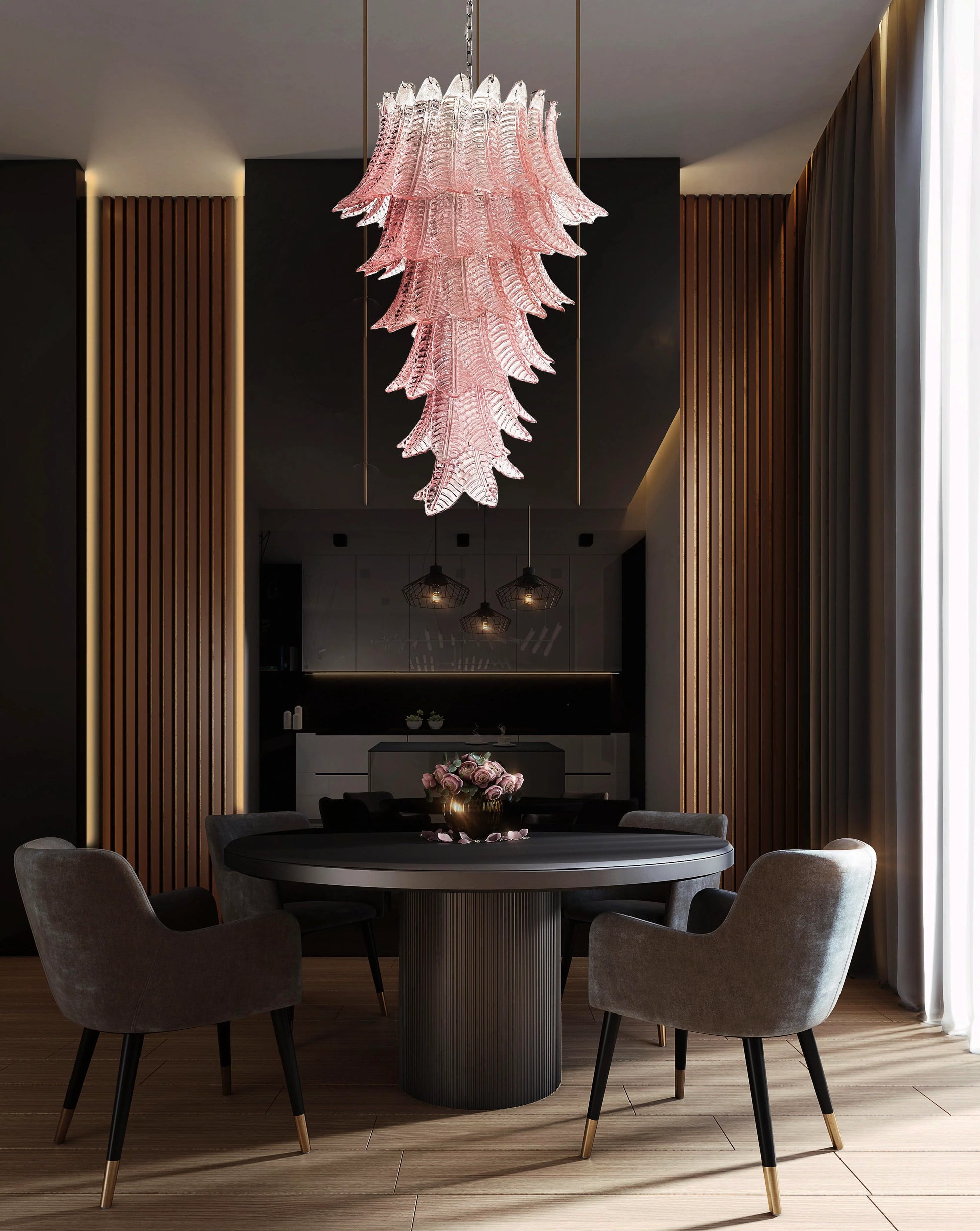 Murano Pink Felch Spiral Chandelier - Nuvé
