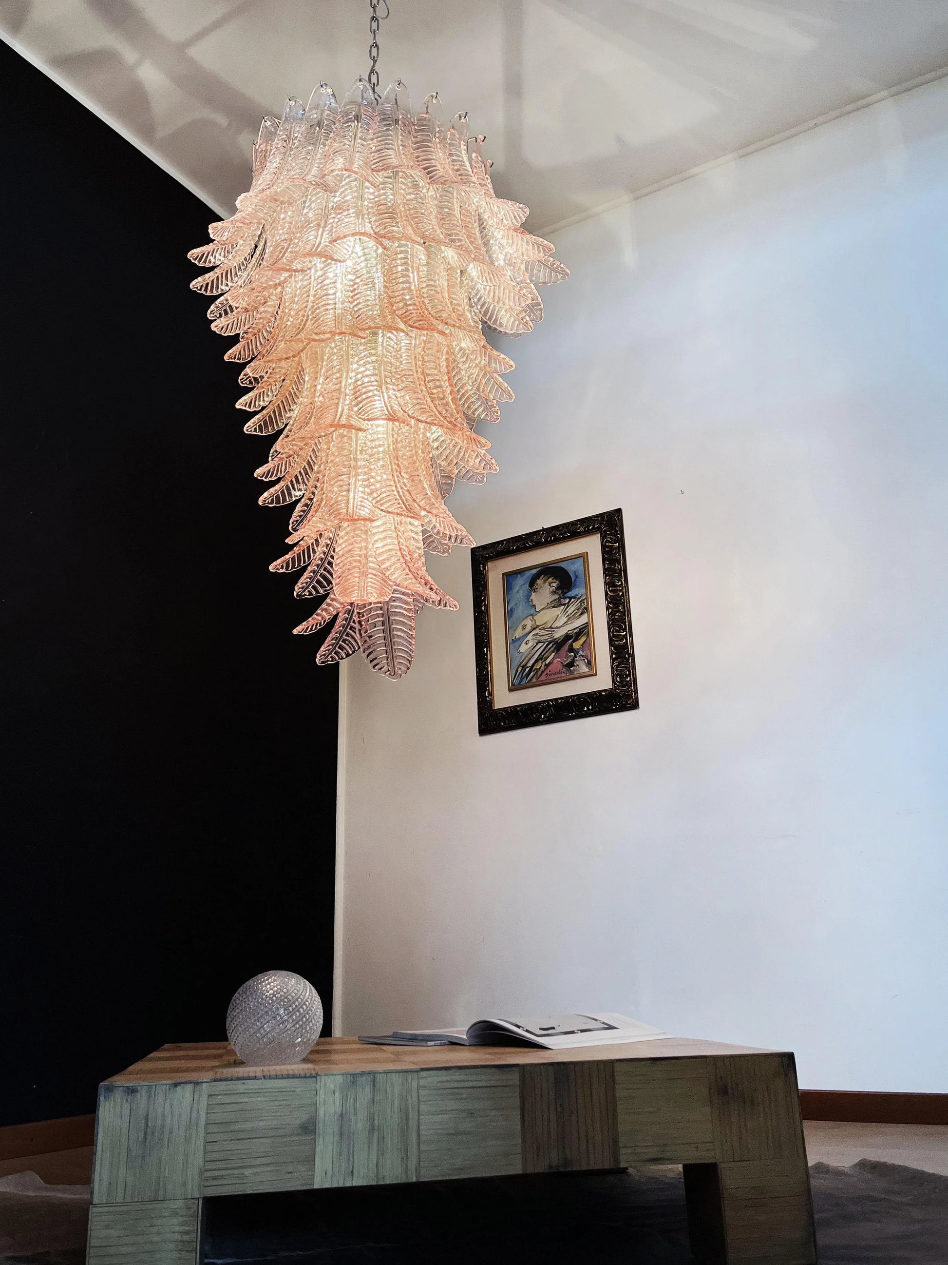 Murano Pink Felch Spiral Chandelier - Nuvé
