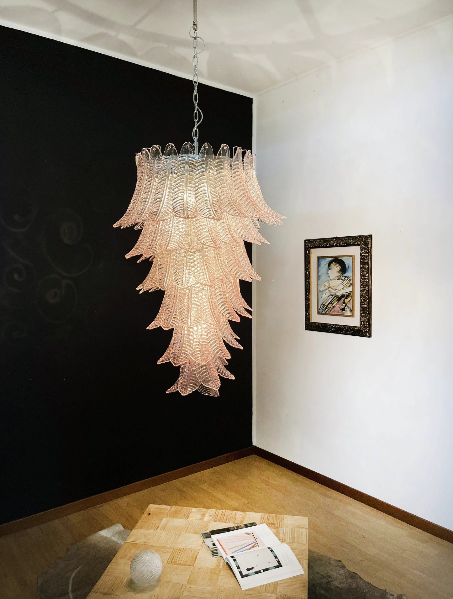 Murano Pink Felch Spiral Chandelier - Nuvé