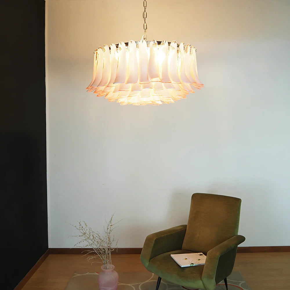 Murano Pink Glass Petal Chandelier - Nuvé