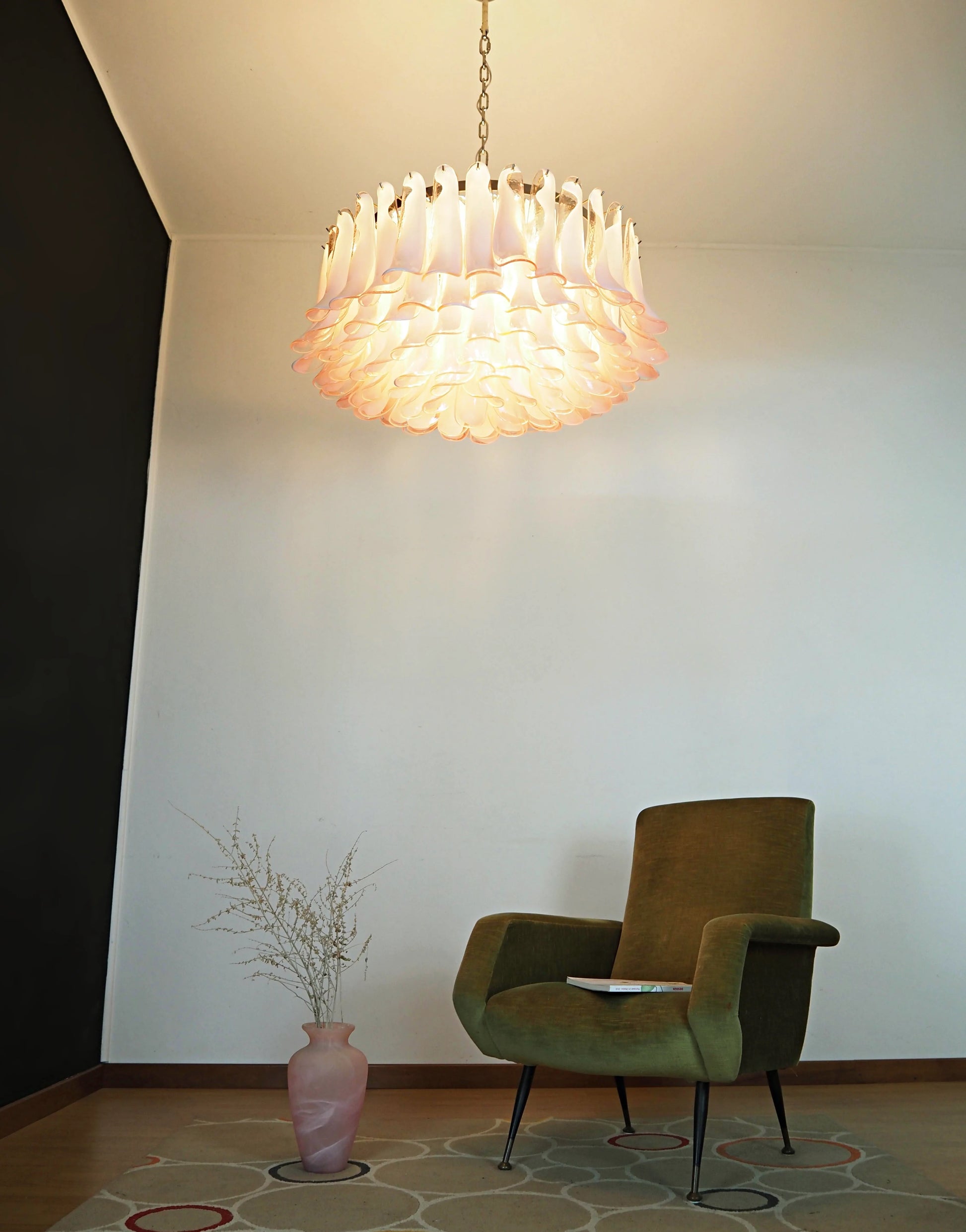 Murano Pink Glass Petal Chandelier - Nuvé