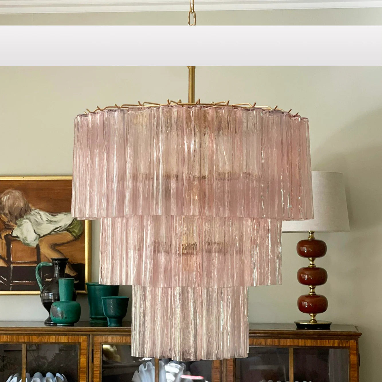 Murano Pink Glass Tube Chandelier - Nuvé