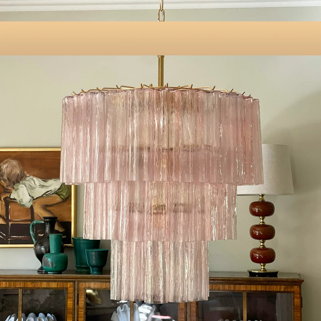 Murano Pink Glass Tube Chandelier - Nuvé