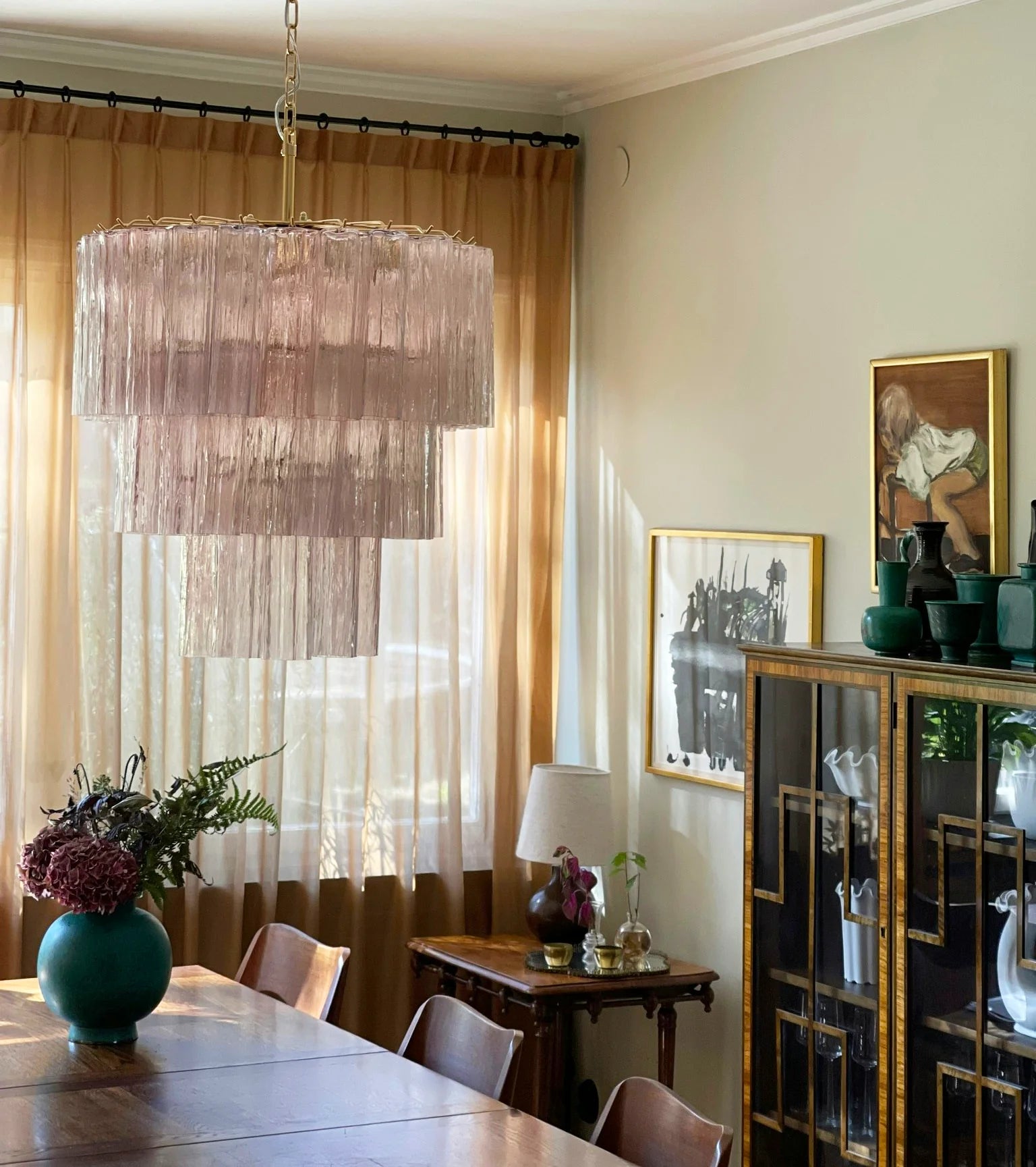 Murano Pink Glass Tube Chandelier - Nuvé