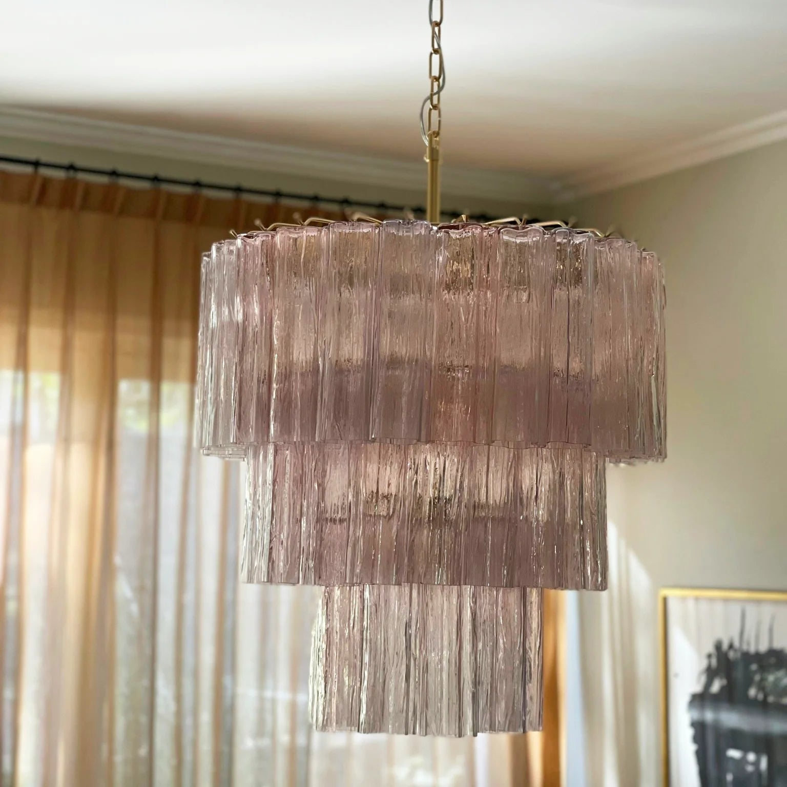 Murano Pink Glass Tube Chandelier - Nuvé