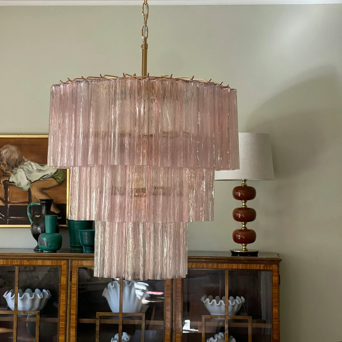Murano Pink Glass Tube Chandelier - Nuvé