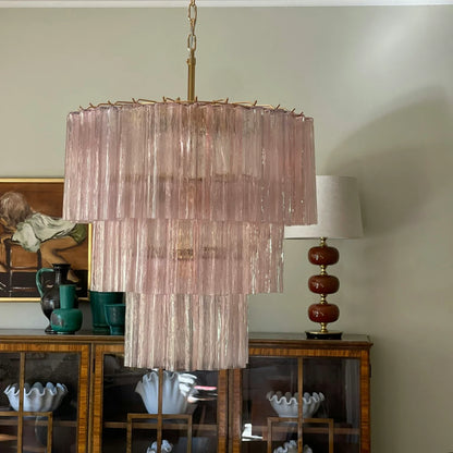 Murano Pink Glass Tube Chandelier - Nuvé