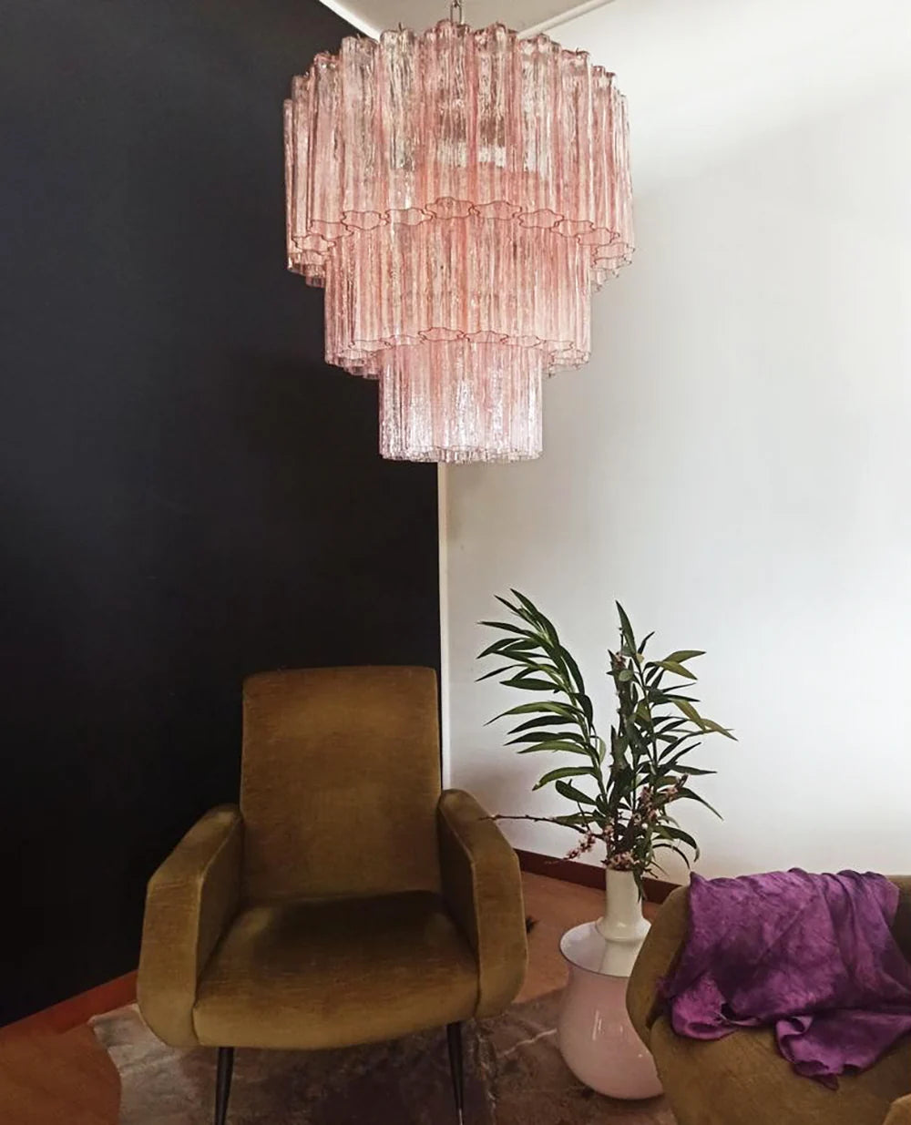 Murano Pink Glass Tube Chandelier - Nuvé