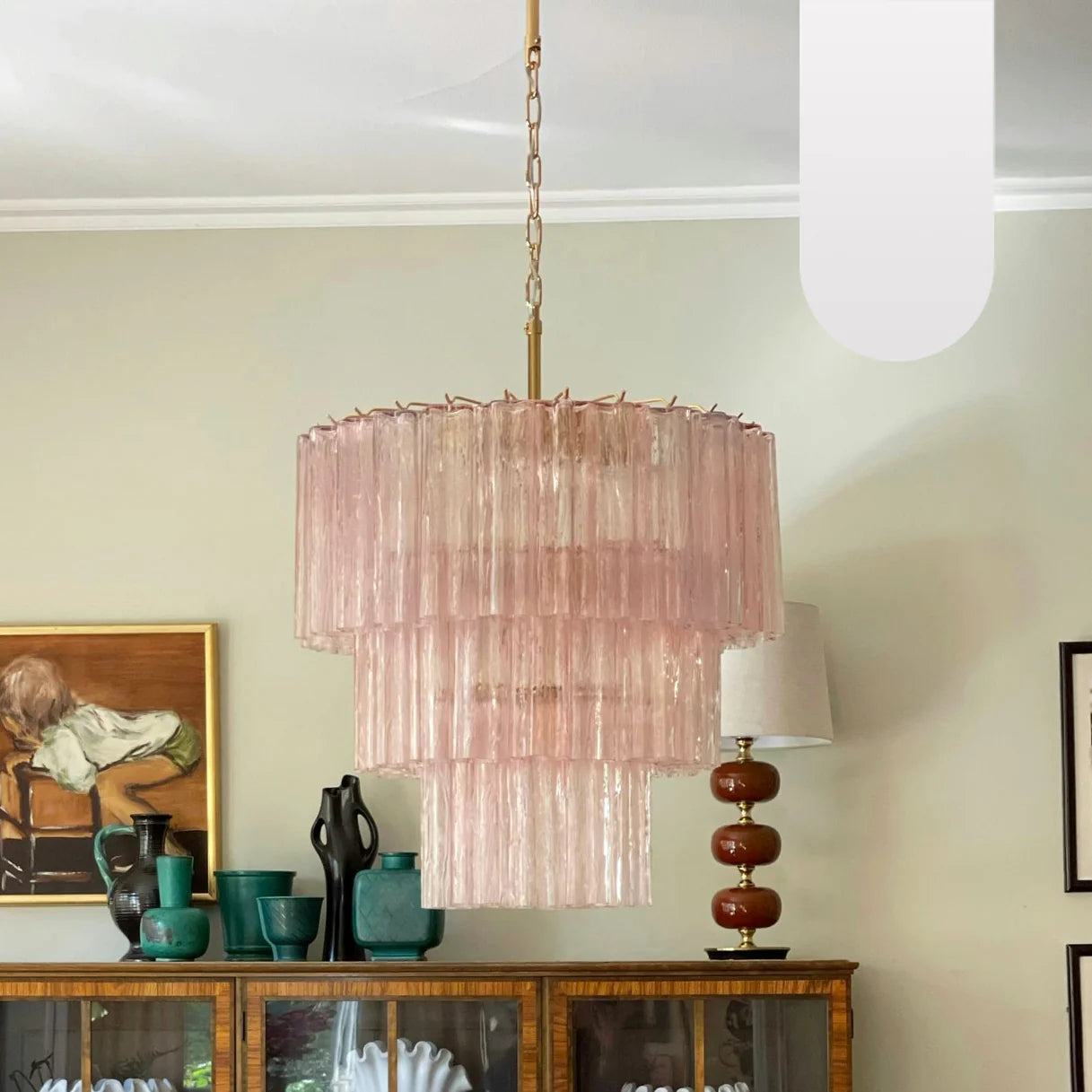 Murano Pink Glass Tube Chandelier - Nuvé