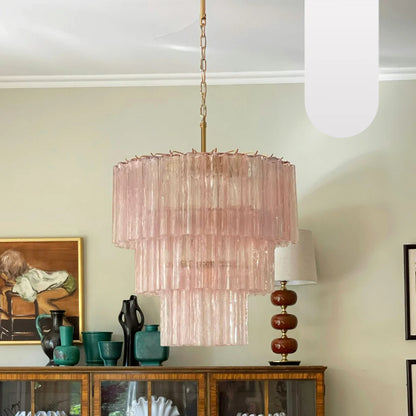 Murano Pink Glass Tube Chandelier - Nuvé