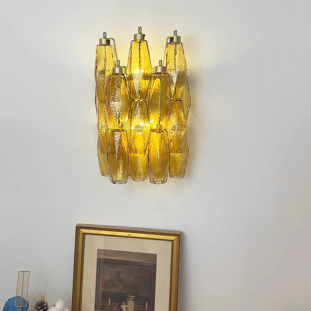 Murano Poliedri Amber Glass Wall Sconces - Nuvé