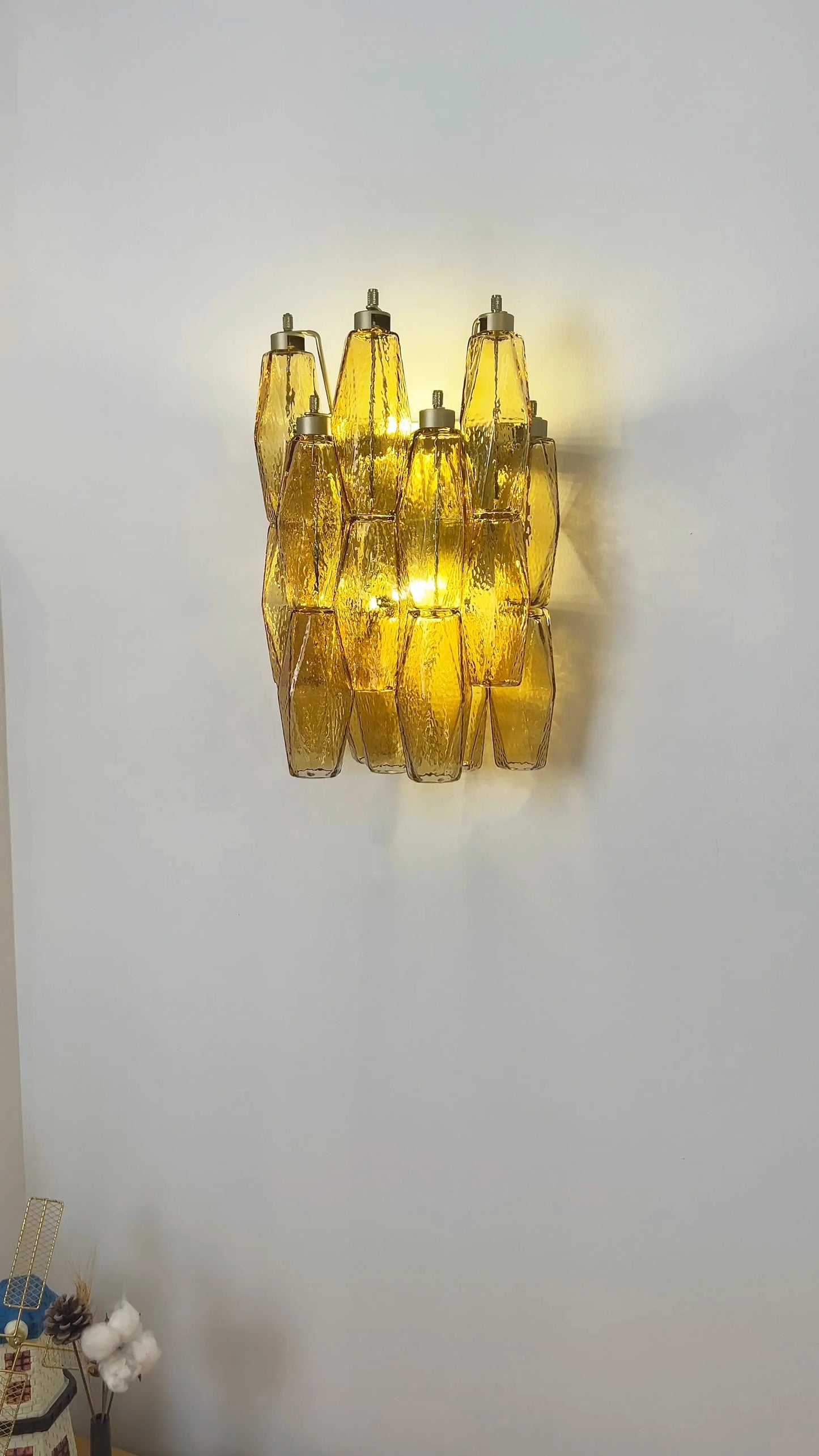 Murano Poliedri Amber Glass Wall Sconces - Nuvé