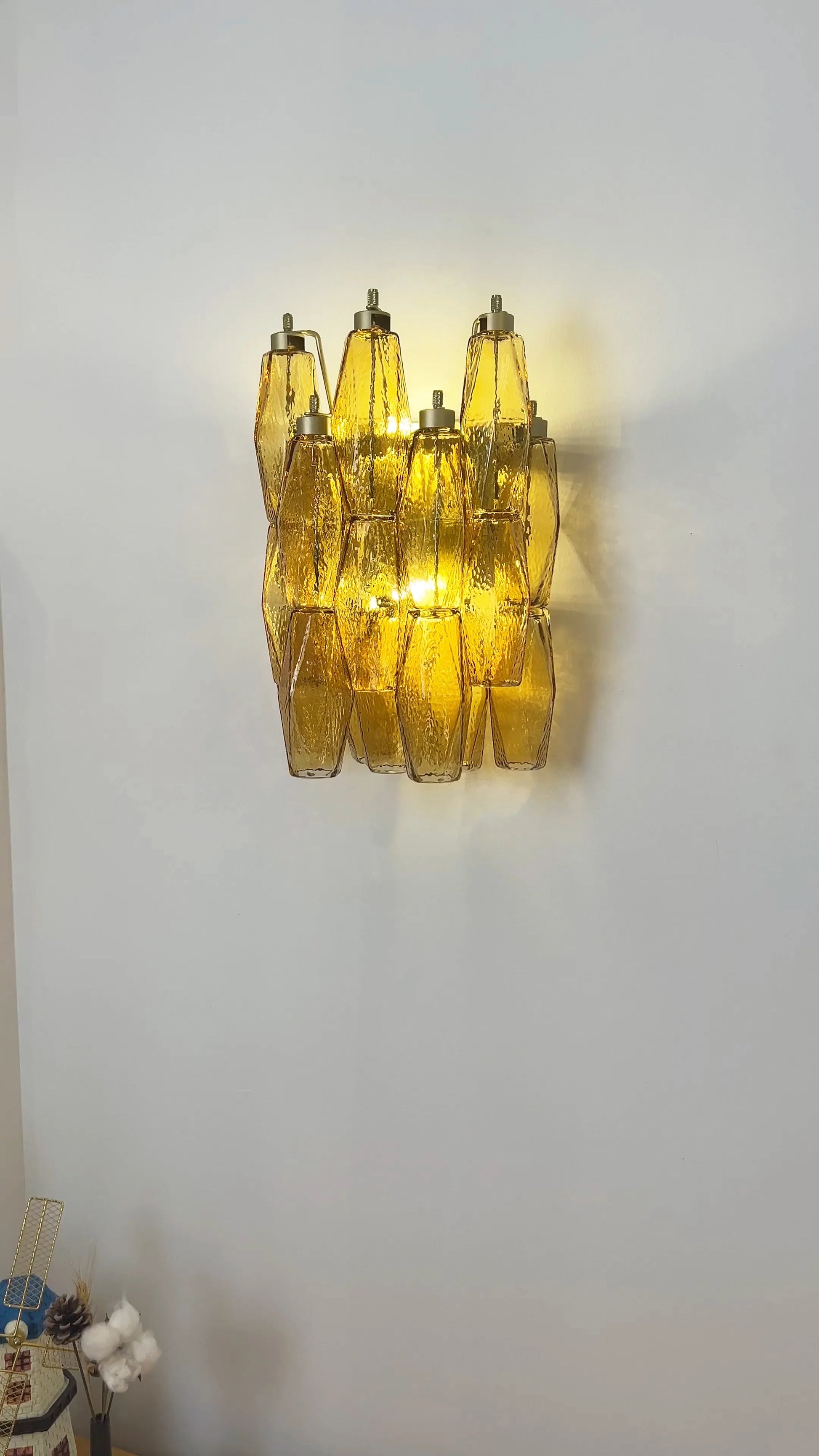 Murano Poliedri Amber Glass Wall Sconces - Nuvé
