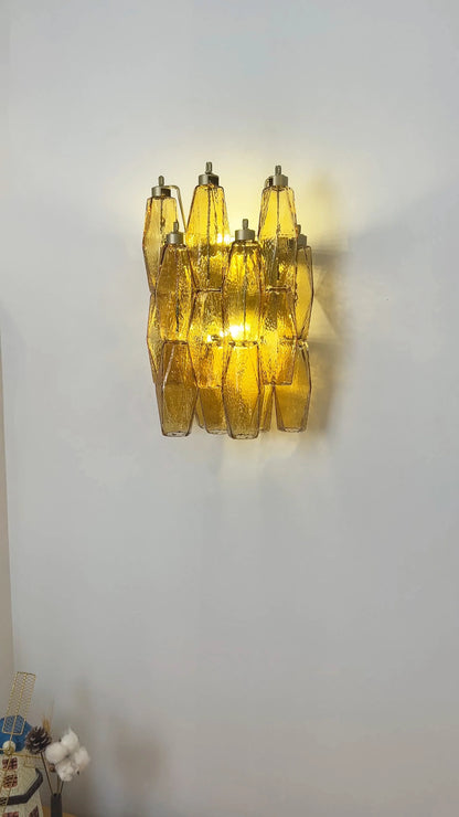 Murano Poliedri Amber Glass Wall Sconces - Nuvé