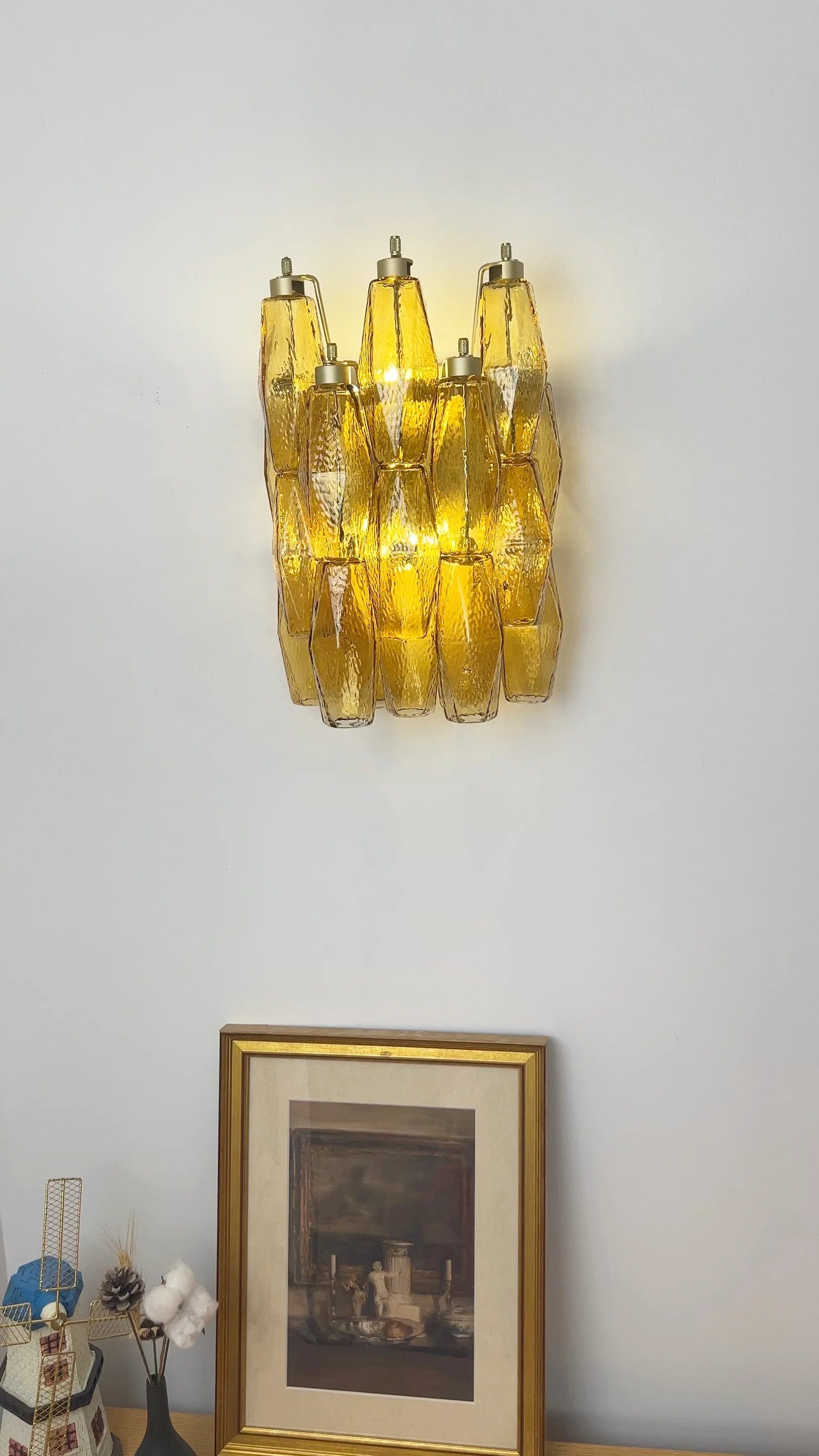 Murano Poliedri Amber Glass Wall Sconces - Nuvé