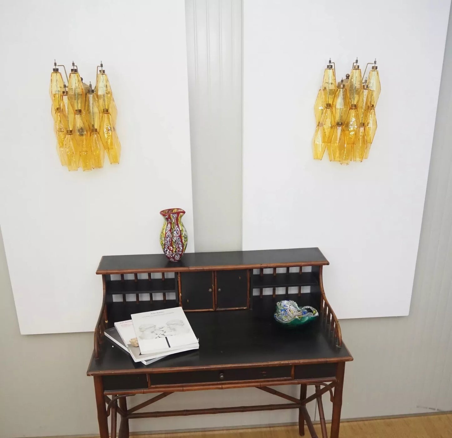 Murano Poliedri Amber Glass Wall Sconces - Nuvé