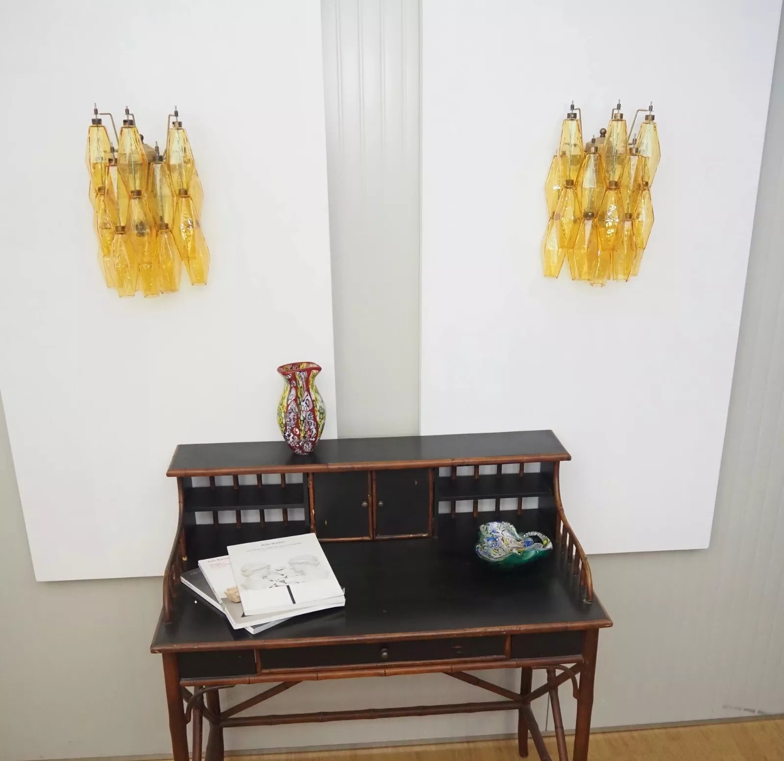 Murano Poliedri Amber Glass Wall Sconces - Nuvé