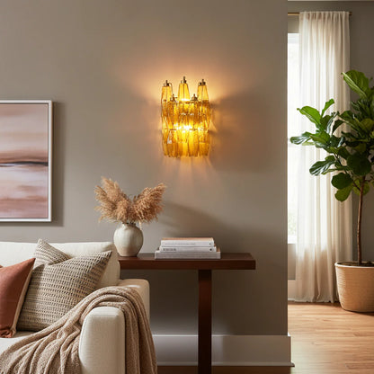 Murano Poliedri Amber Glass Wall Sconces - Nuvé