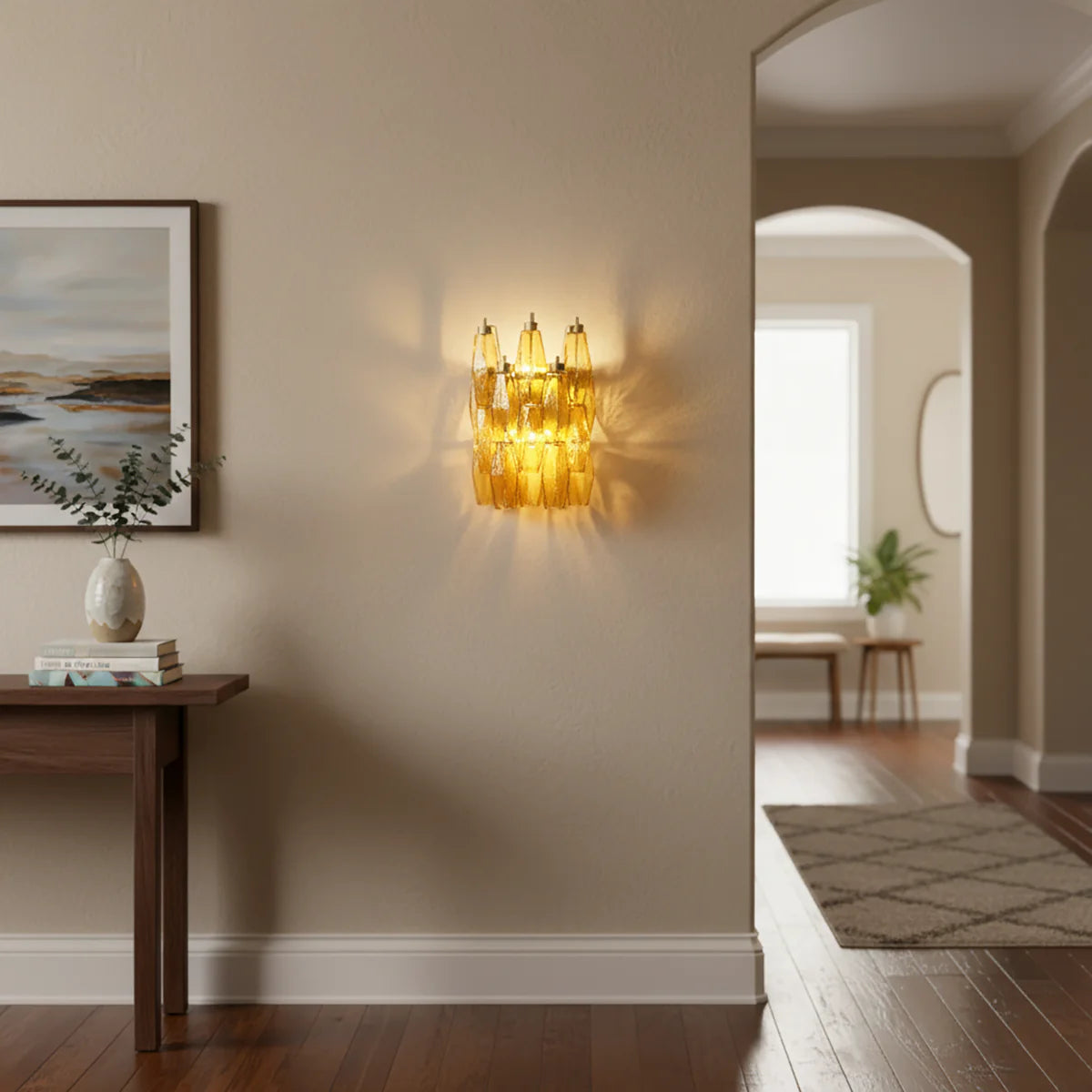 Murano Poliedri Amber Glass Wall Sconces - Nuvé