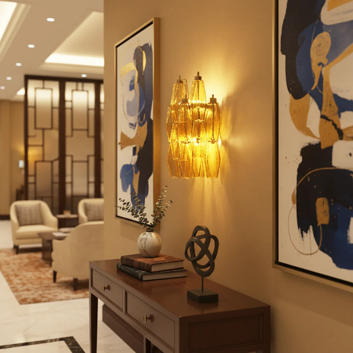 Murano Poliedri Amber Glass Wall Sconces - Nuvé