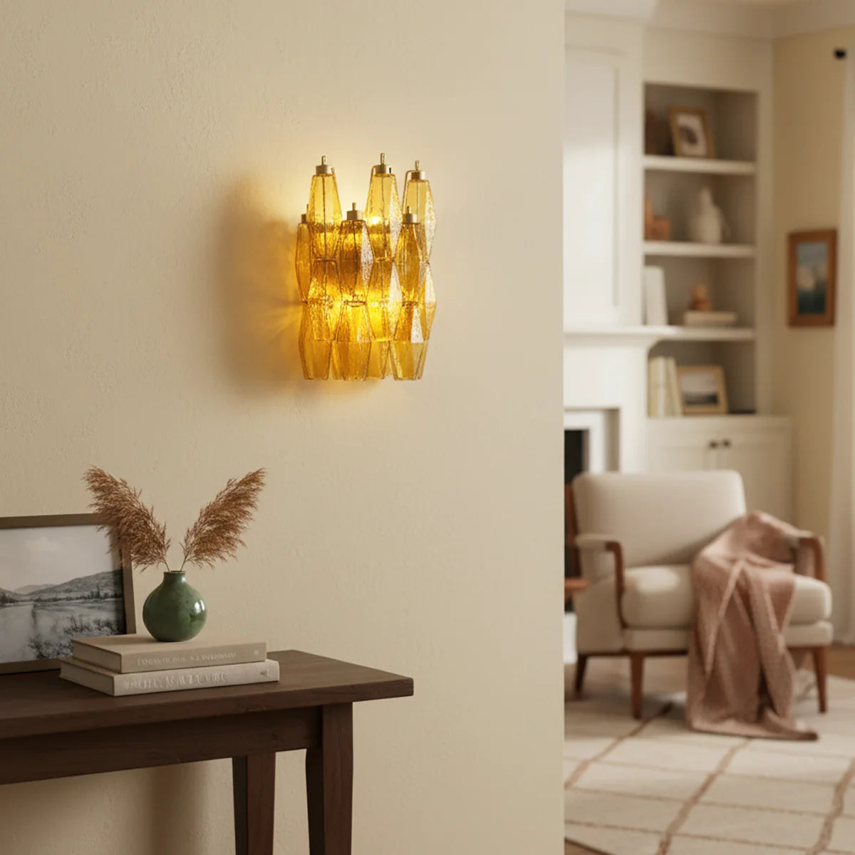 Murano Poliedri Amber Glass Wall Sconces - Nuvé