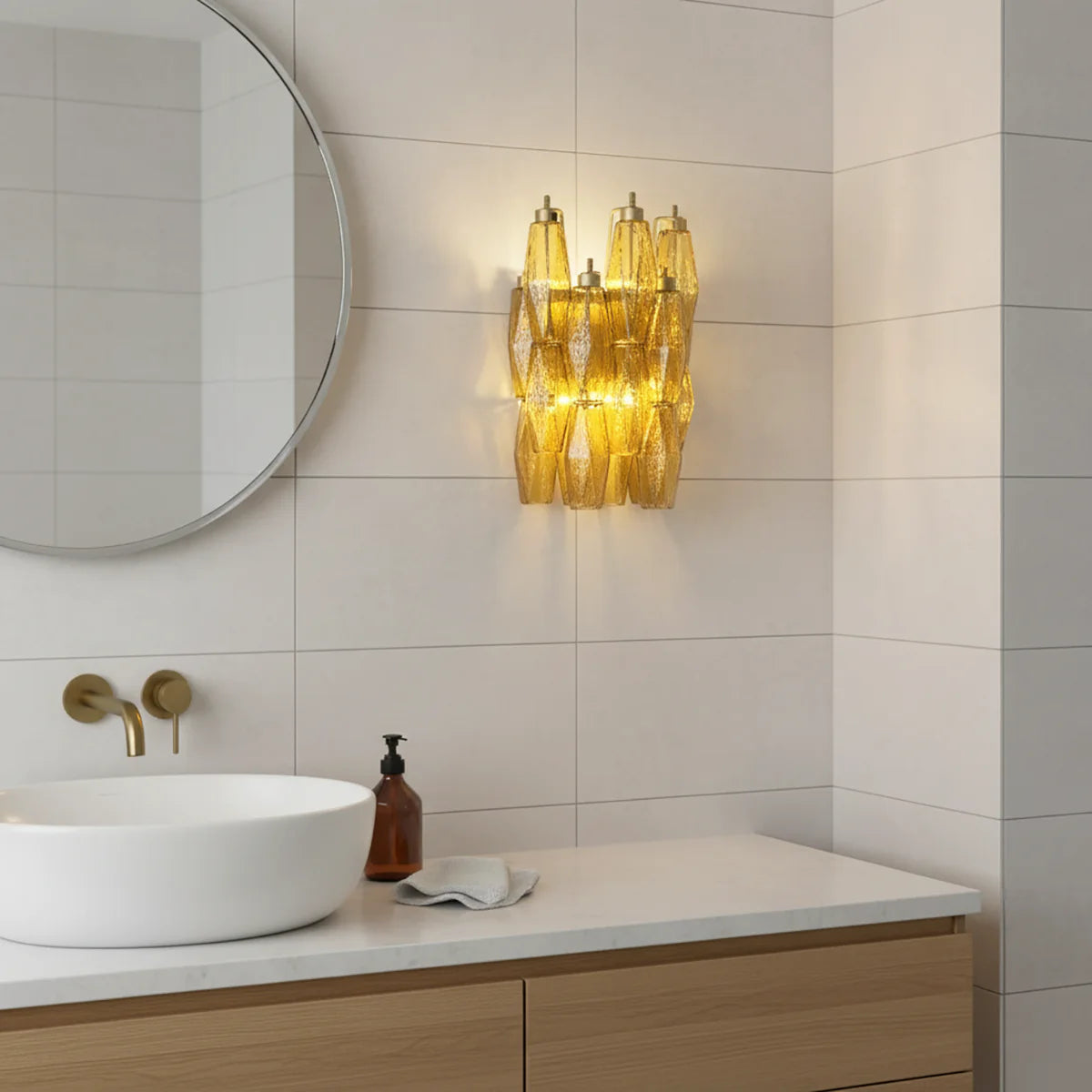 Murano Poliedri Amber Glass Wall Sconces - Nuvé