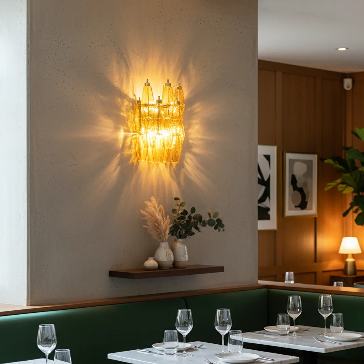 Murano Poliedri Amber Glass Wall Sconces - Nuvé