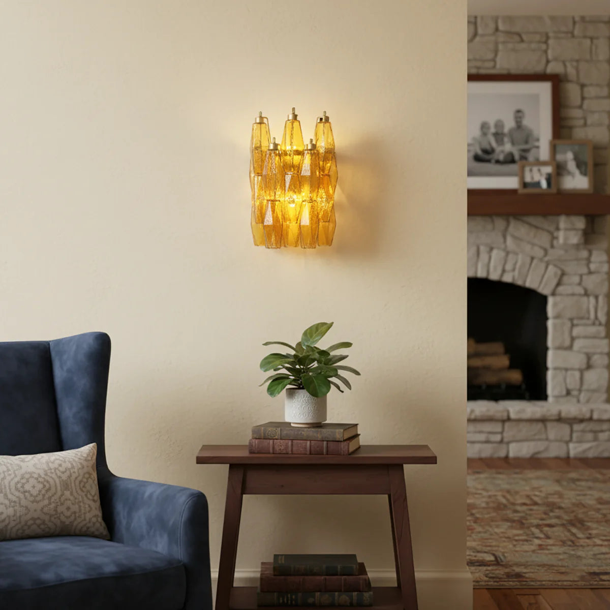 Murano Poliedri Amber Glass Wall Sconces - Nuvé