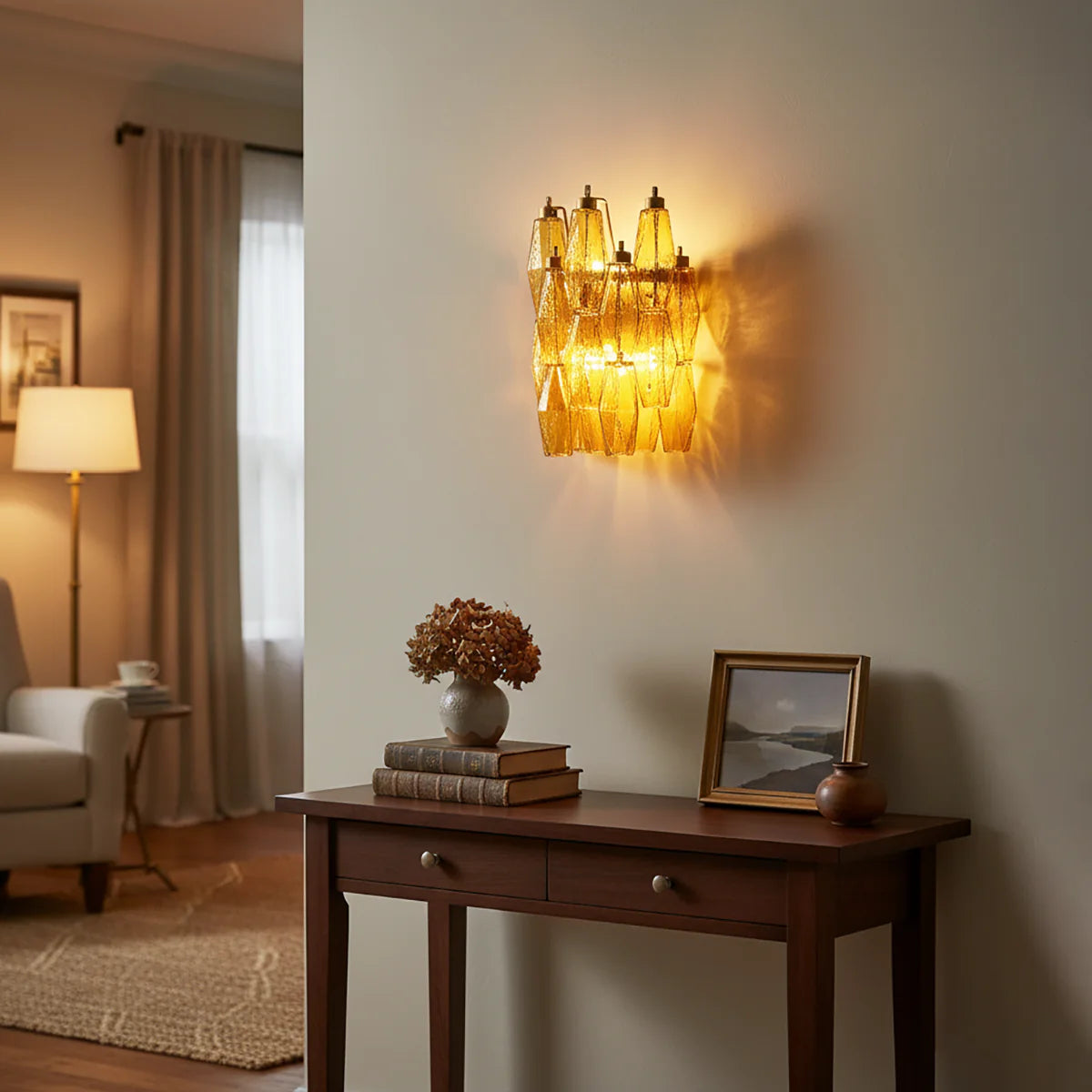 Murano Poliedri Amber Glass Wall Sconces - Nuvé