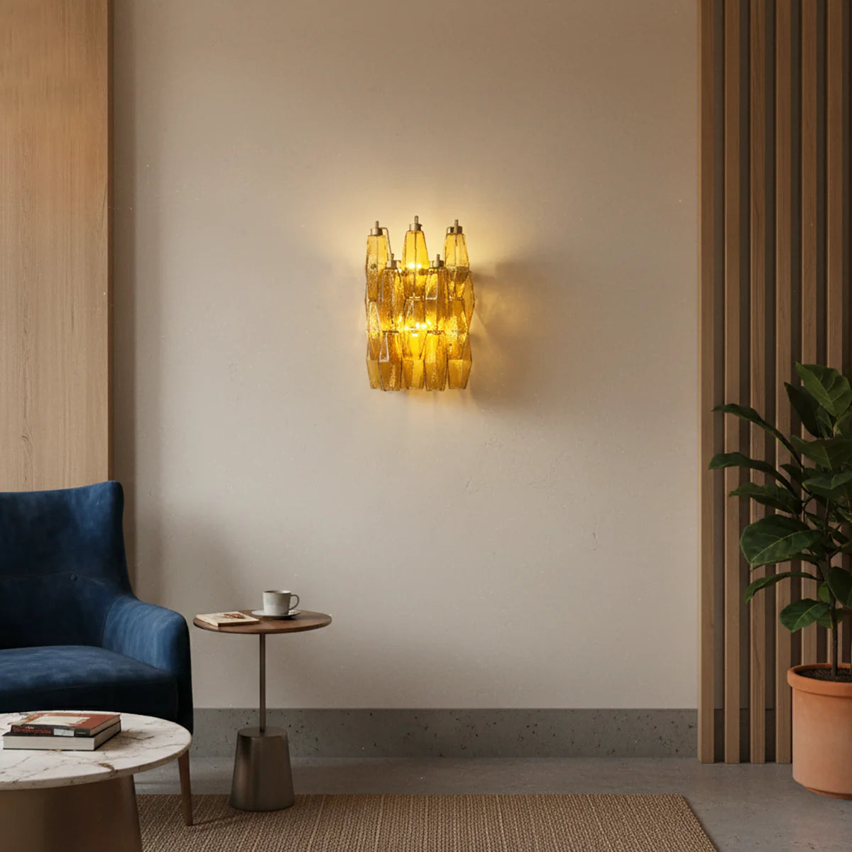 Murano Poliedri Amber Glass Wall Sconces - Nuvé