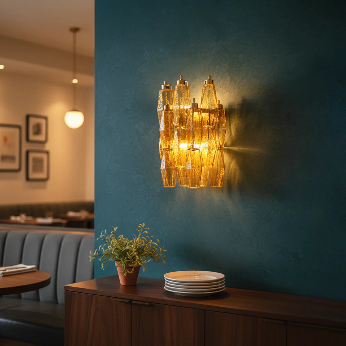 Murano Poliedri Amber Glass Wall Sconces - Nuvé