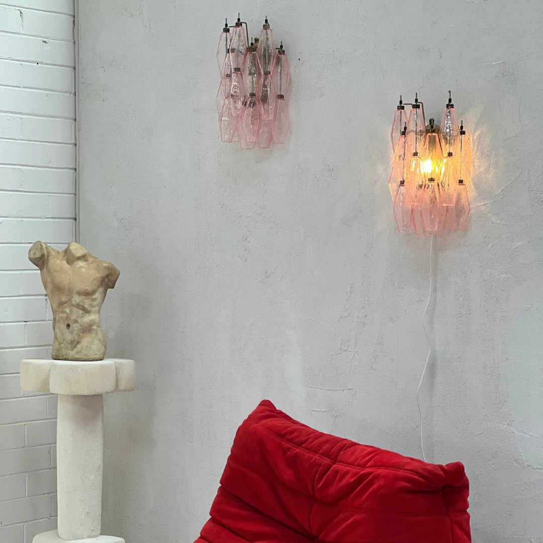 Murano Poliedri Pink Glass Wall Sconces - Nuvé