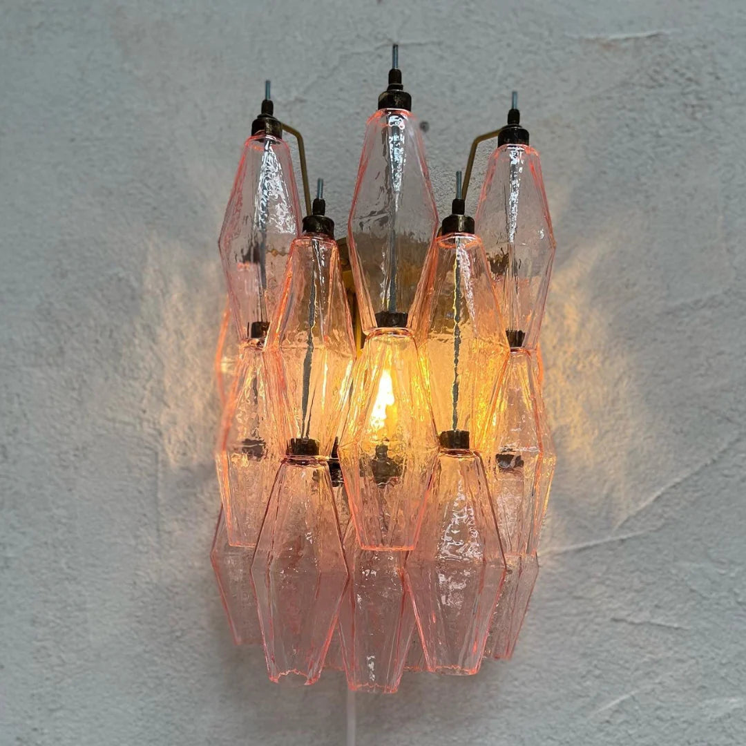 Murano Poliedri Pink Glass Wall Sconces - Nuvé