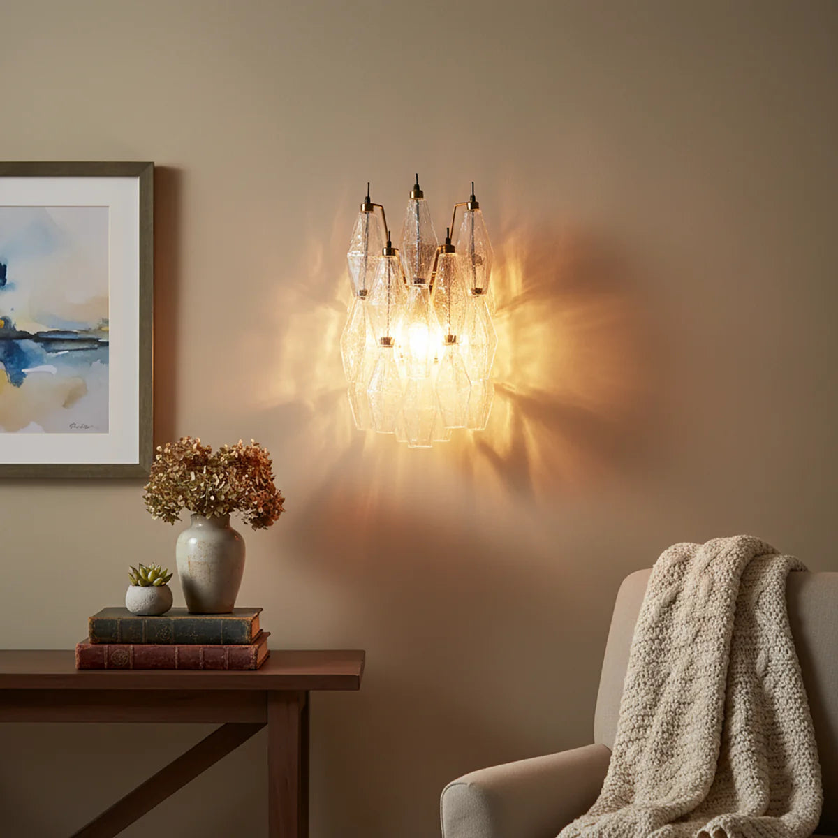 Murano Poliedri Transparent Glass Wall Sconces - Nuvé