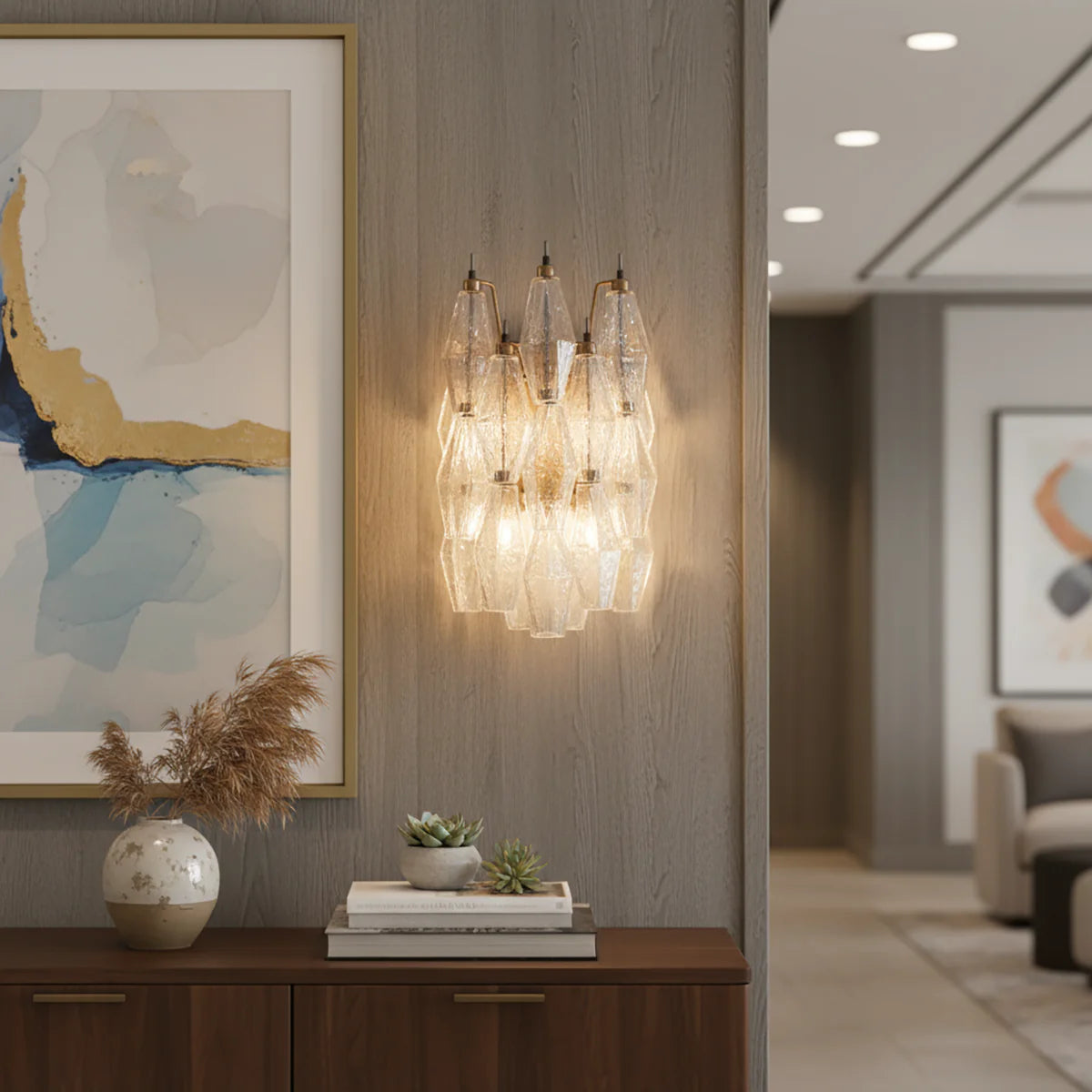 Murano Poliedri Transparent Glass Wall Sconces - Nuvé