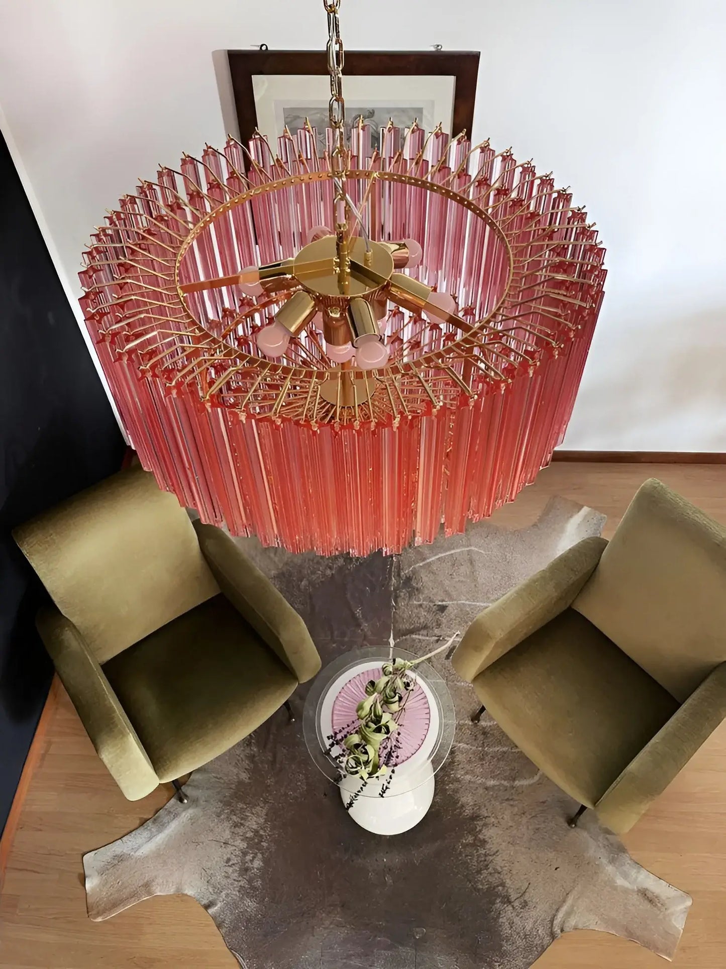 Murano Quadriedri Prisms Pink Chandelier - Nuvé