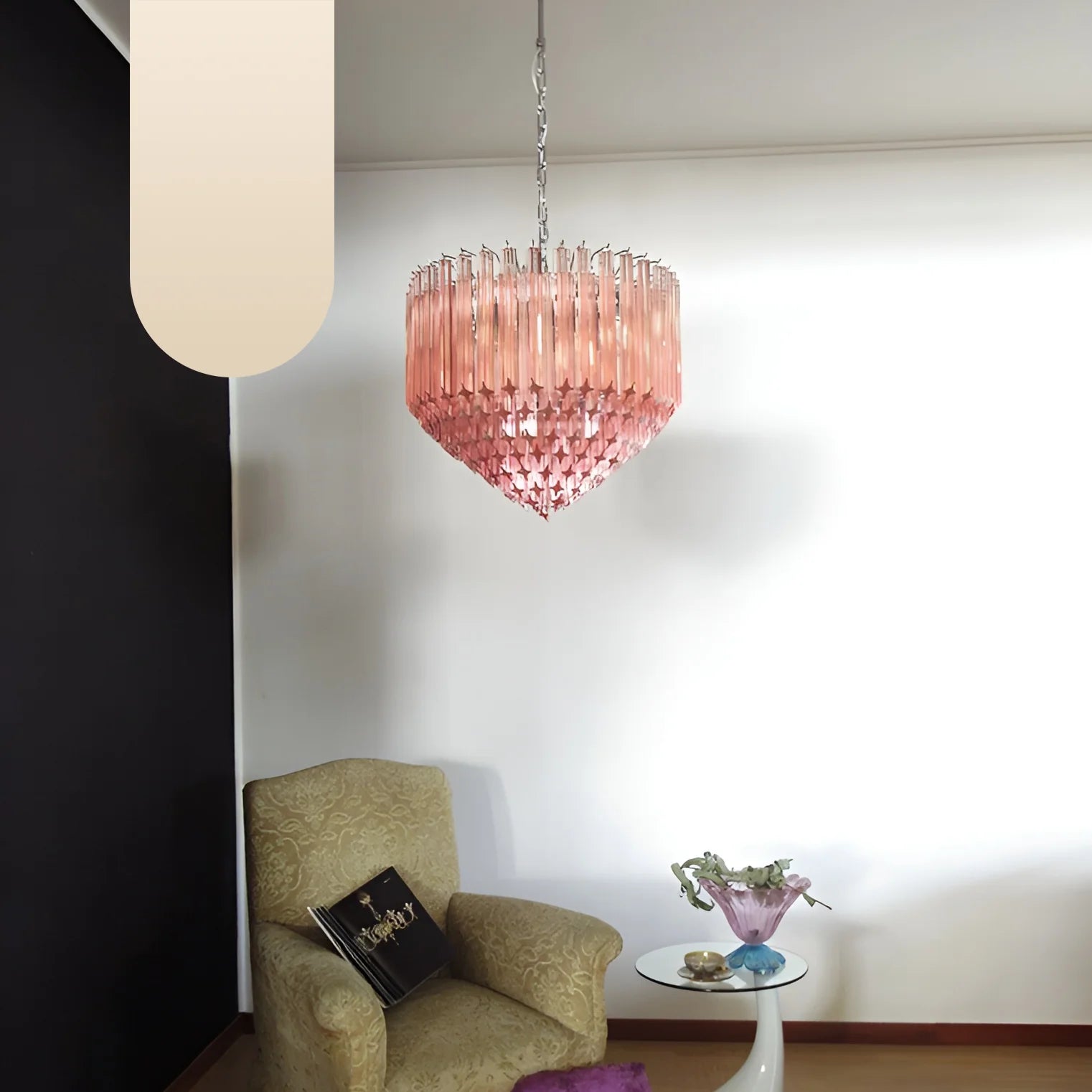 Murano Quadriedri Prisms Pink Chandelier - Nuvé