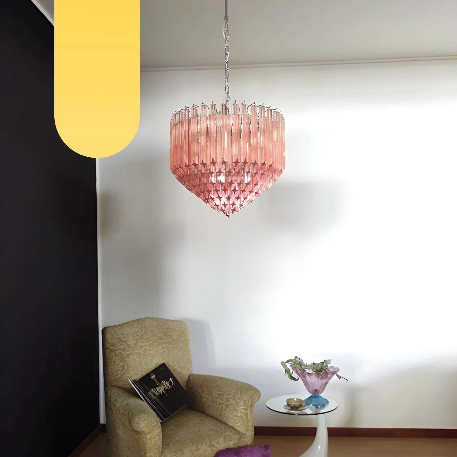 Murano Quadriedri Prisms Pink Chandelier - Nuvé