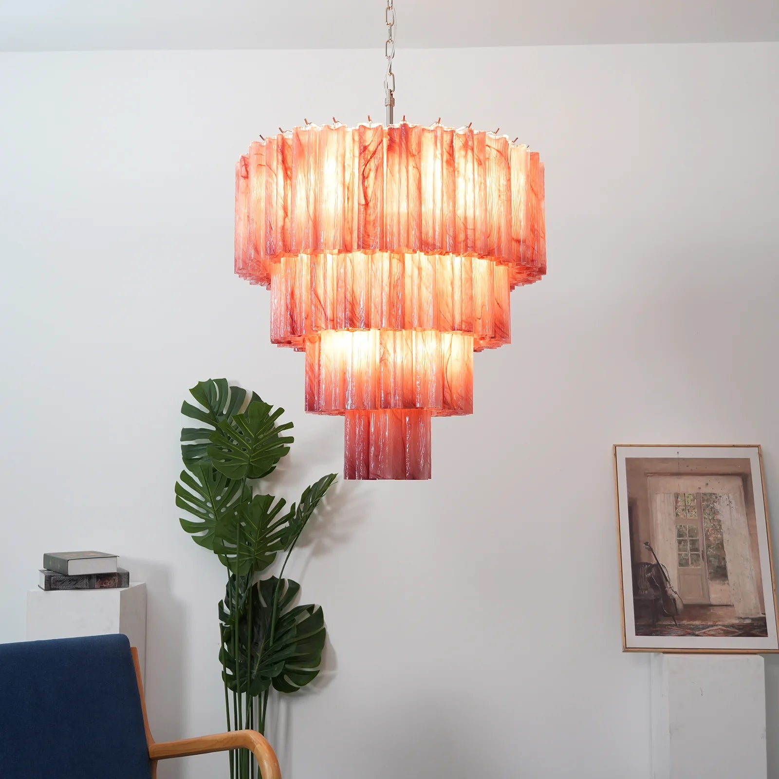 Murano Red Glass Tubes Chandelier - Nuvé