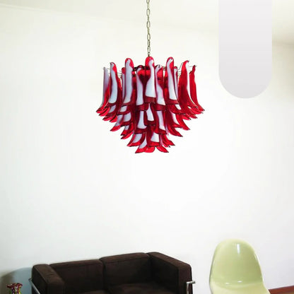 Vintage Red Glass Murano Petals Chandelier - Nuvé