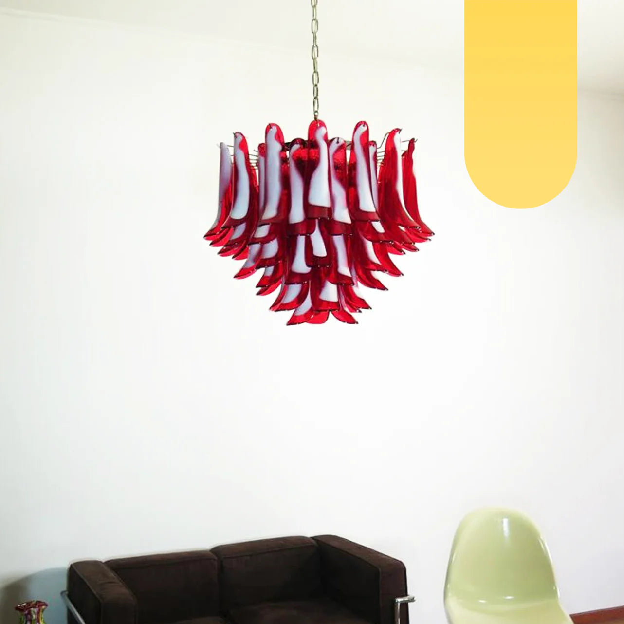 Vintage Red Glass Murano Petals Chandelier - Nuvé