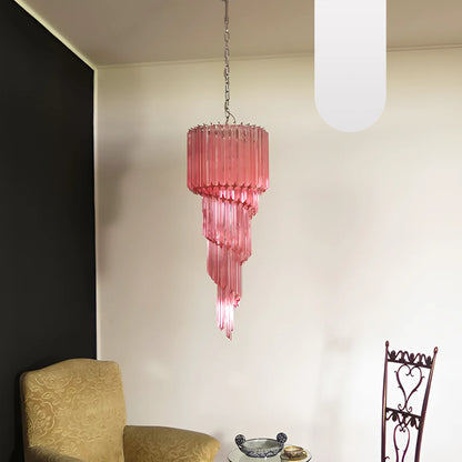 Murano Spiral Pink Prism Glass Chandelier - Nuvé