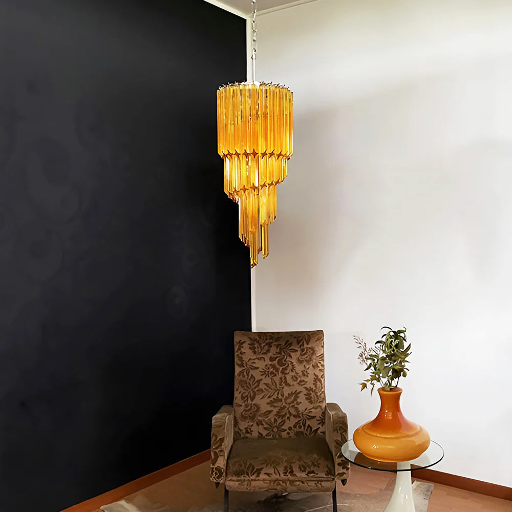 Murano Spiral Prisms Amber Chandelier - Nuvé
