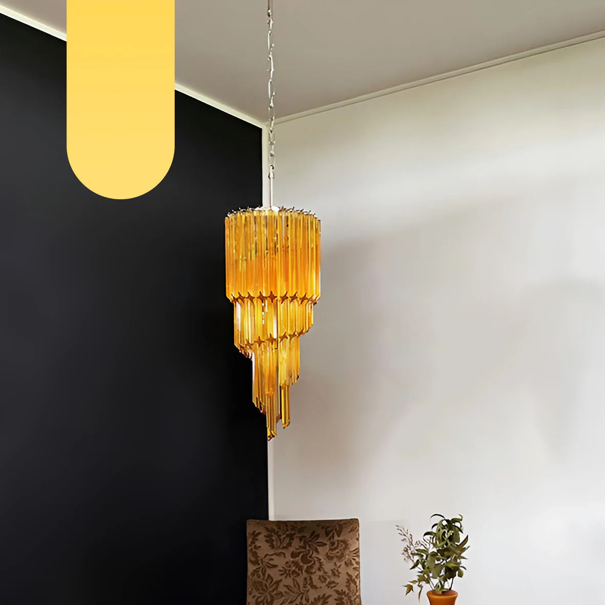 Murano Spiral Prisms Amber Chandelier - Nuvé