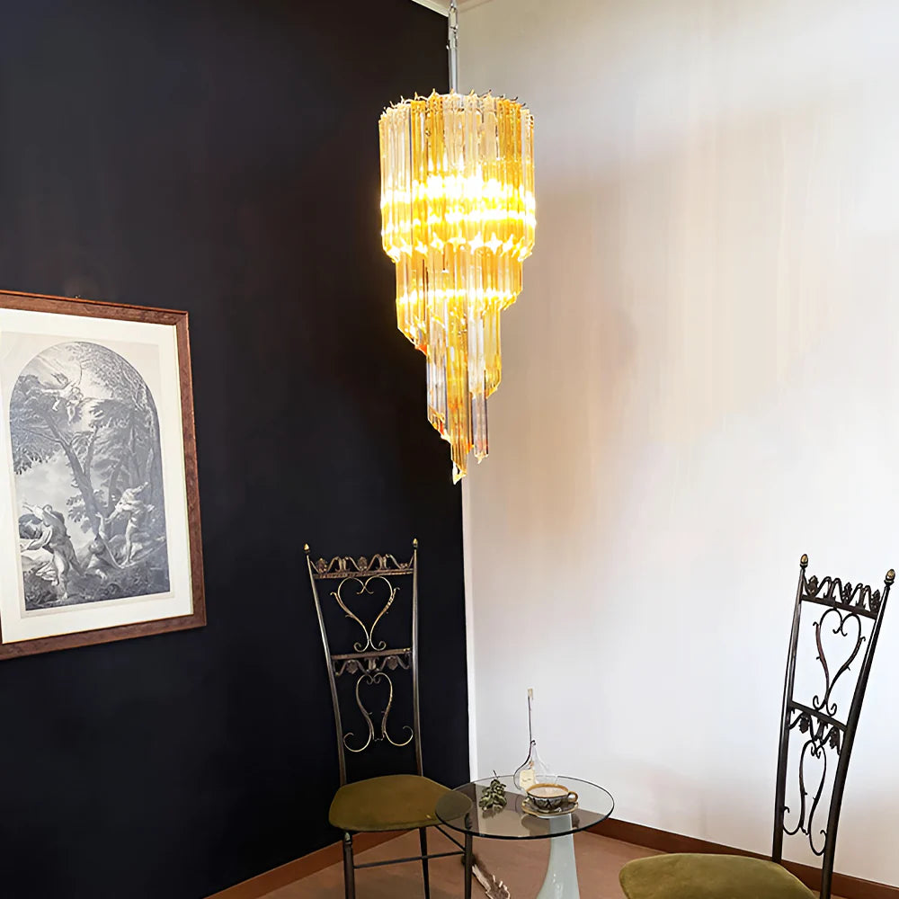 Murano Spiral Prisms Transparent Amber Chandelier - Nuvé