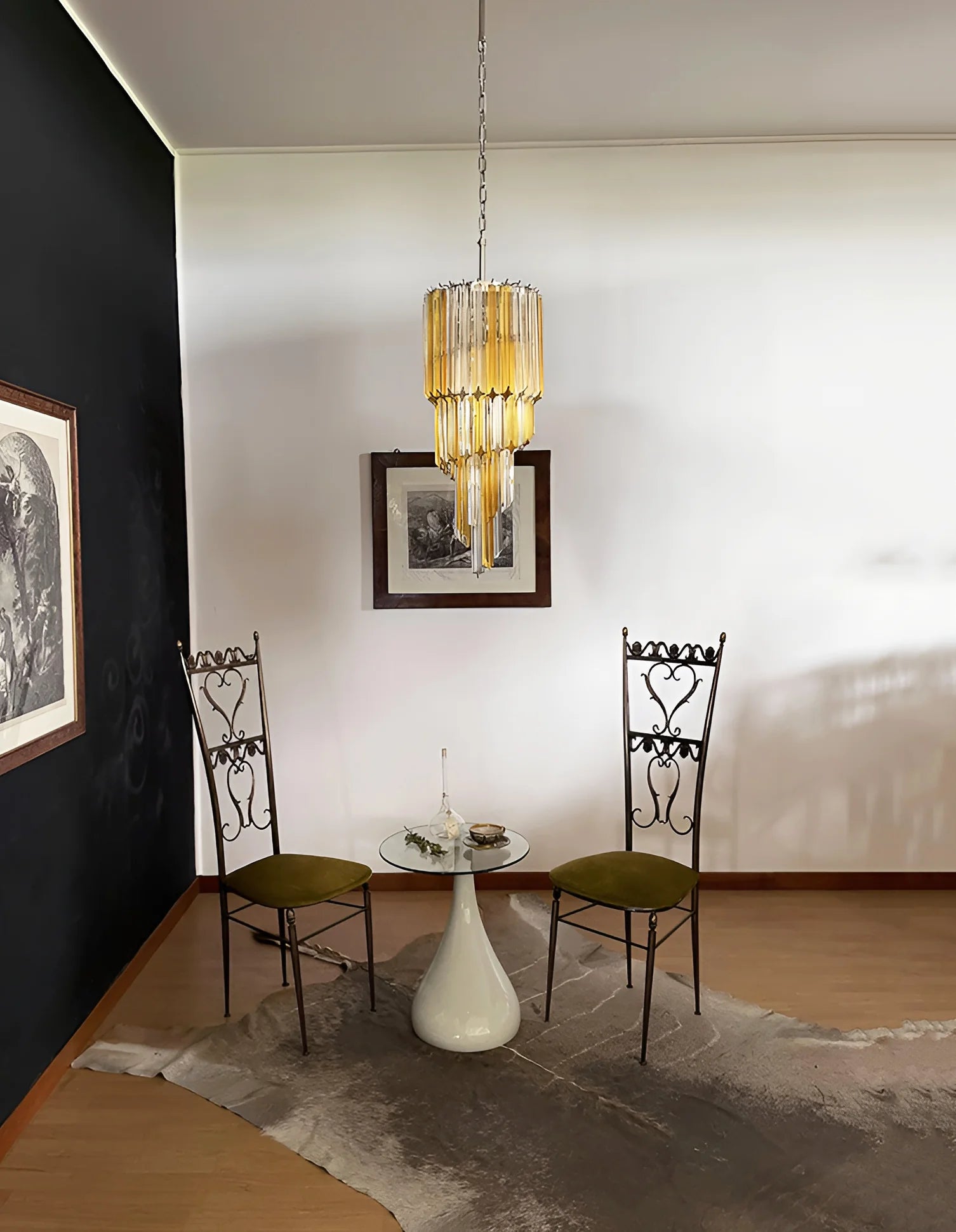 Murano Spiral Prisms Transparent Amber Chandelier - Nuvé