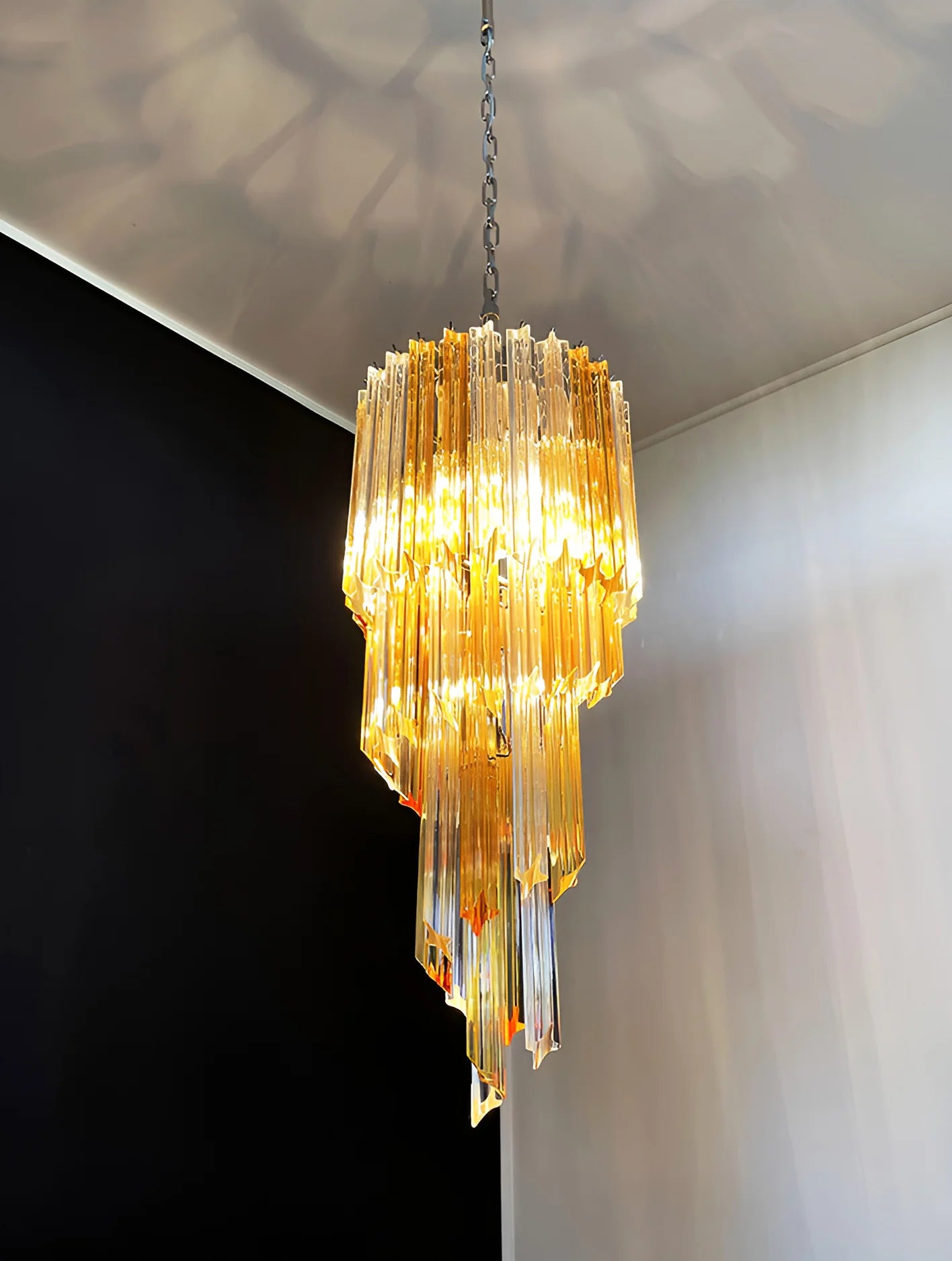 Murano Spiral Prisms Transparent Amber Chandelier - Nuvé