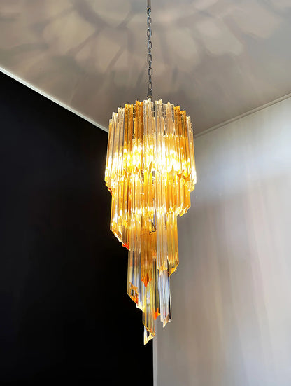 Murano Spiral Prisms Transparent Amber Chandelier - Nuvé
