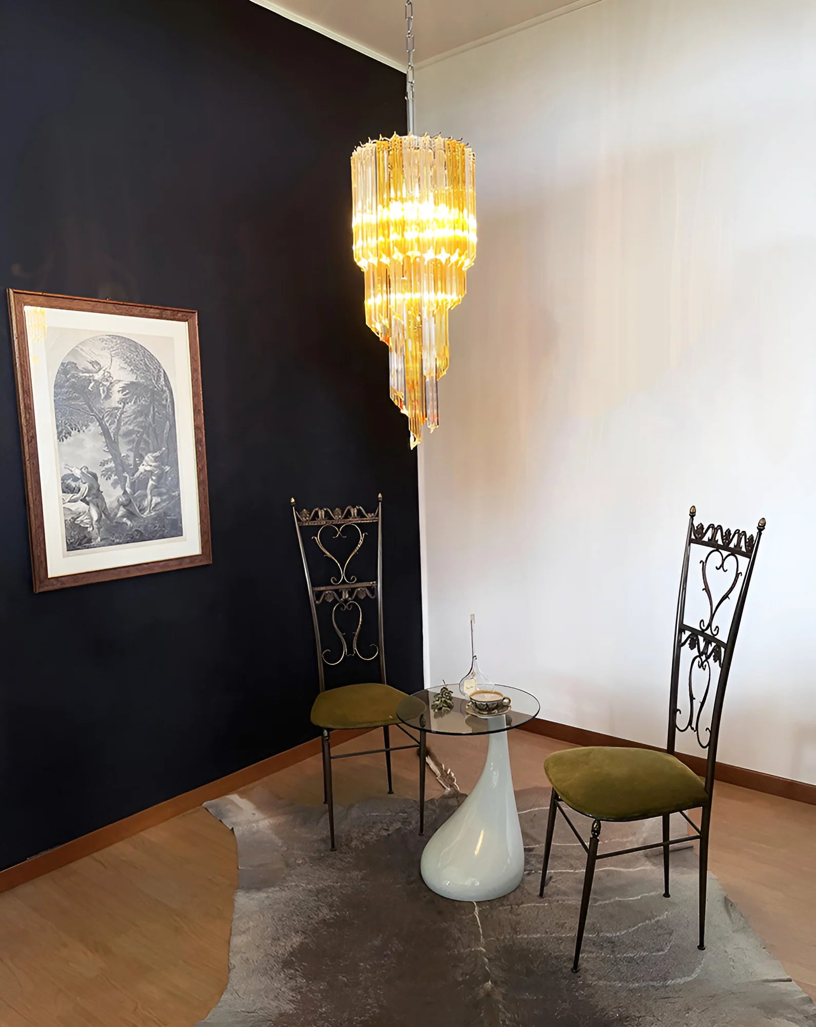 Murano Spiral Prisms Transparent Amber Chandelier - Nuvé